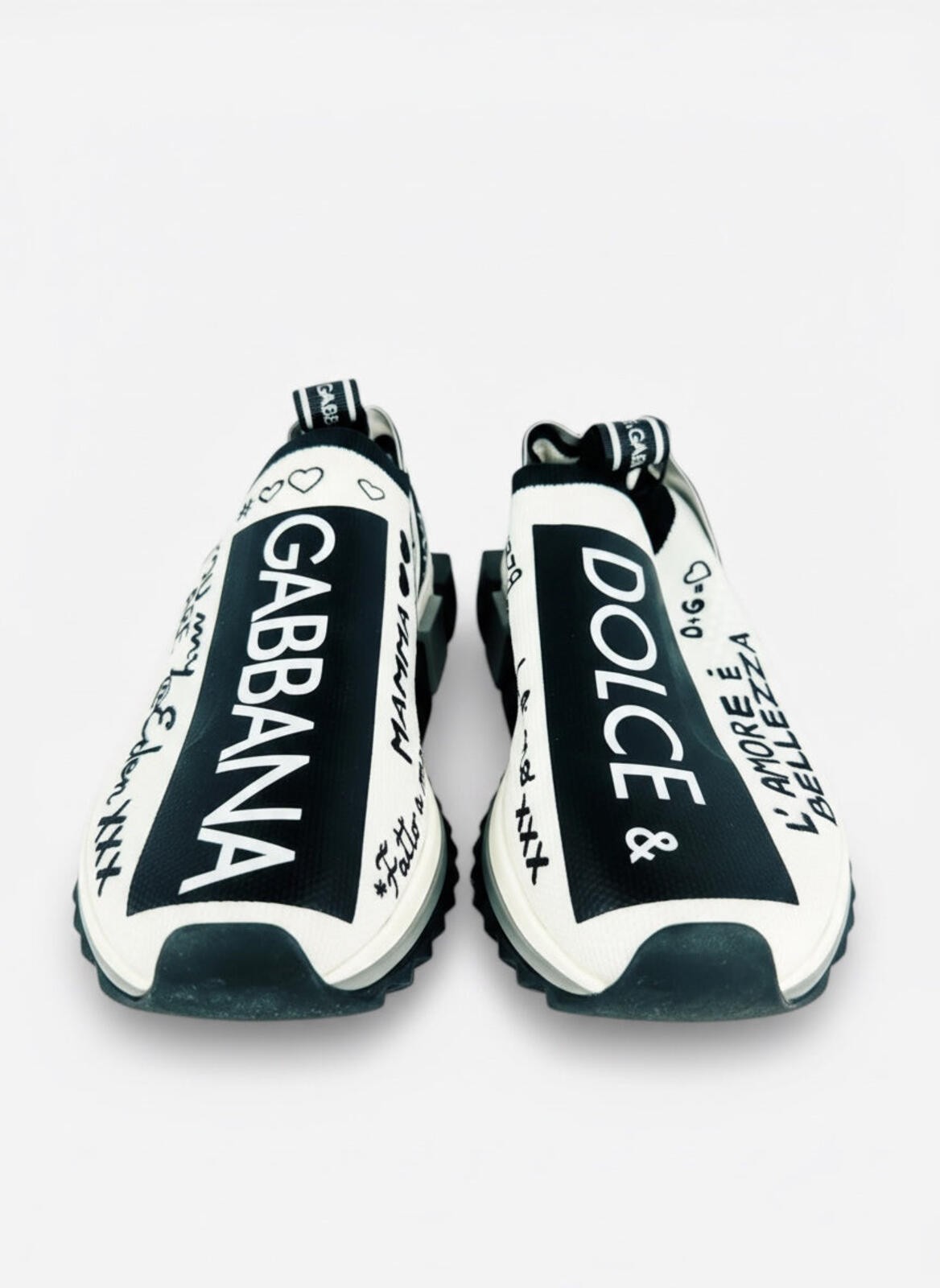 Dolce & Gabbana Sorrento Graffiti Slip-On Sneaker White Black EU