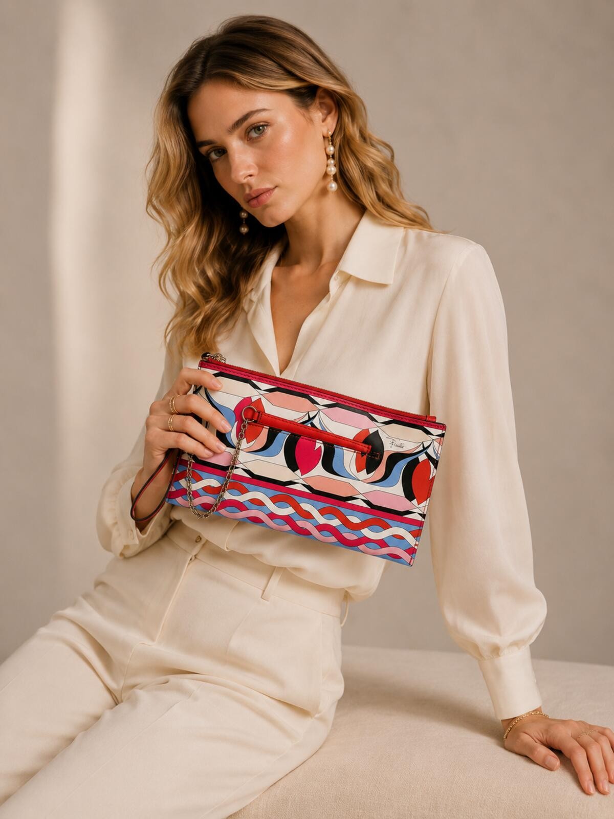 Pucci Iconic Geometric Print Leather Wristlet Pouch Card Holder