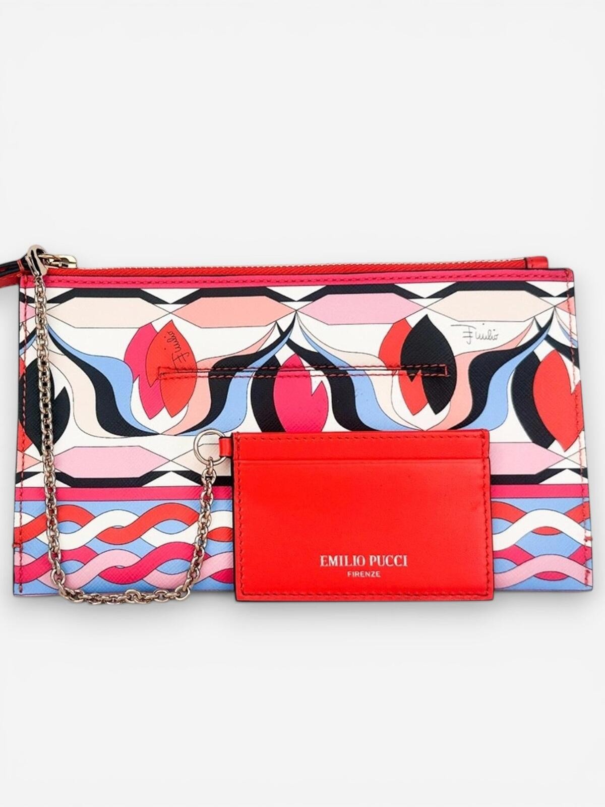 Pucci Iconic Geometric Print Leather Wristlet Pouch Card Holder - photo 2