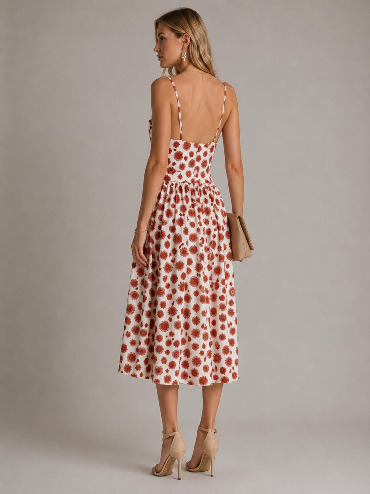 Agua Bendita Acacia Bustier Linen Midi Dress White Red Print L - photo 2