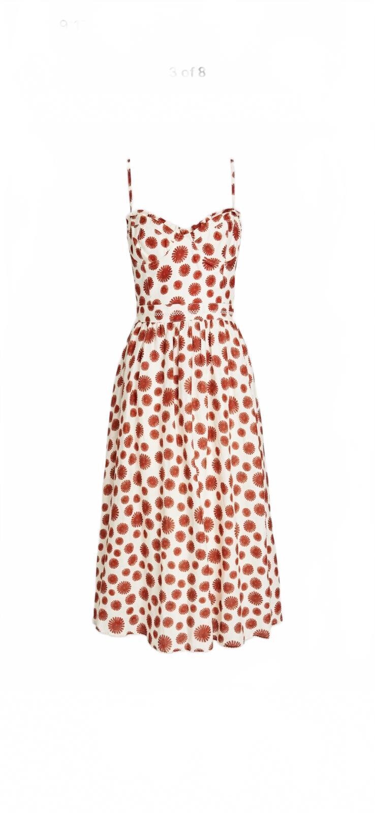 Agua Bendita Acacia Bustier Linen Midi Dress White Red Print L - photo 3