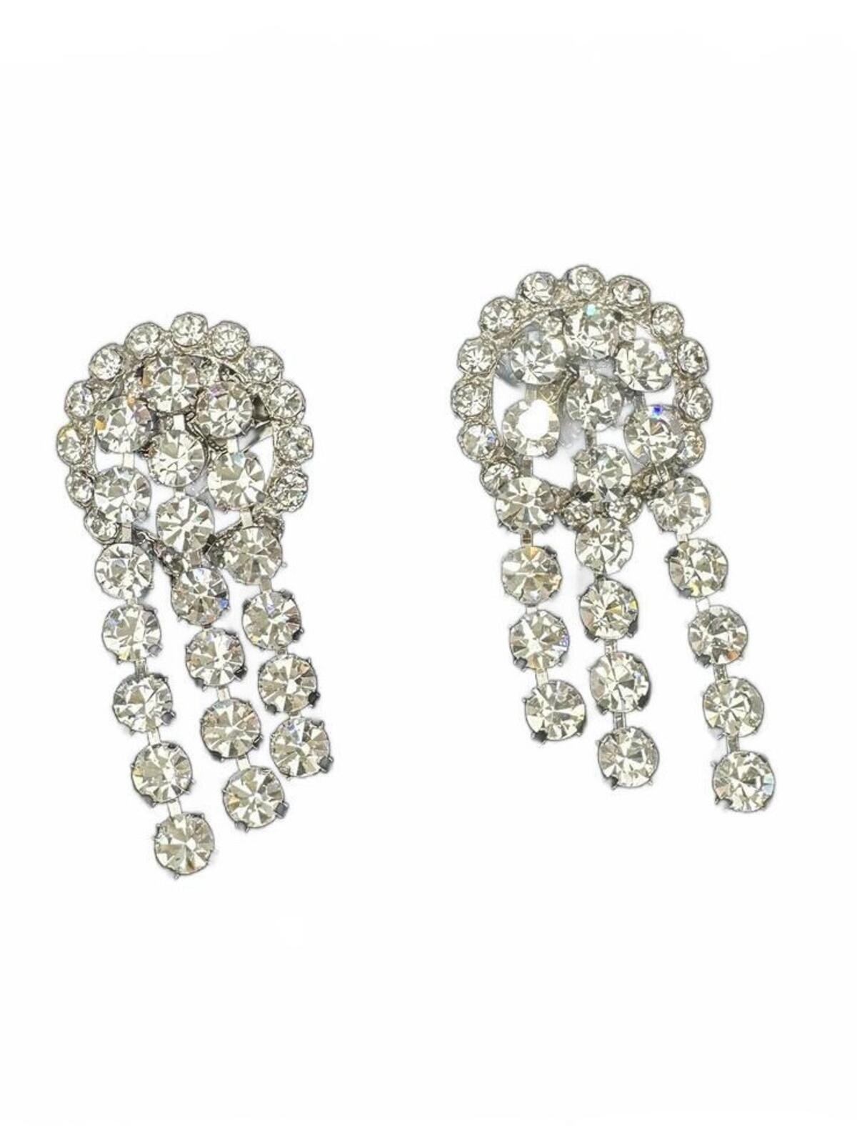 Alessandra Rich Crystal Cascade Drop Clip-On Earrings Silver 3” - photo 2