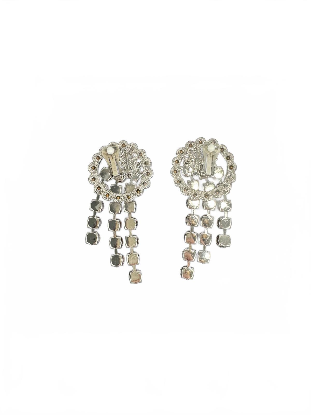 Alessandra Rich Crystal Cascade Drop Clip-On Earrings Silver 3” - photo 3