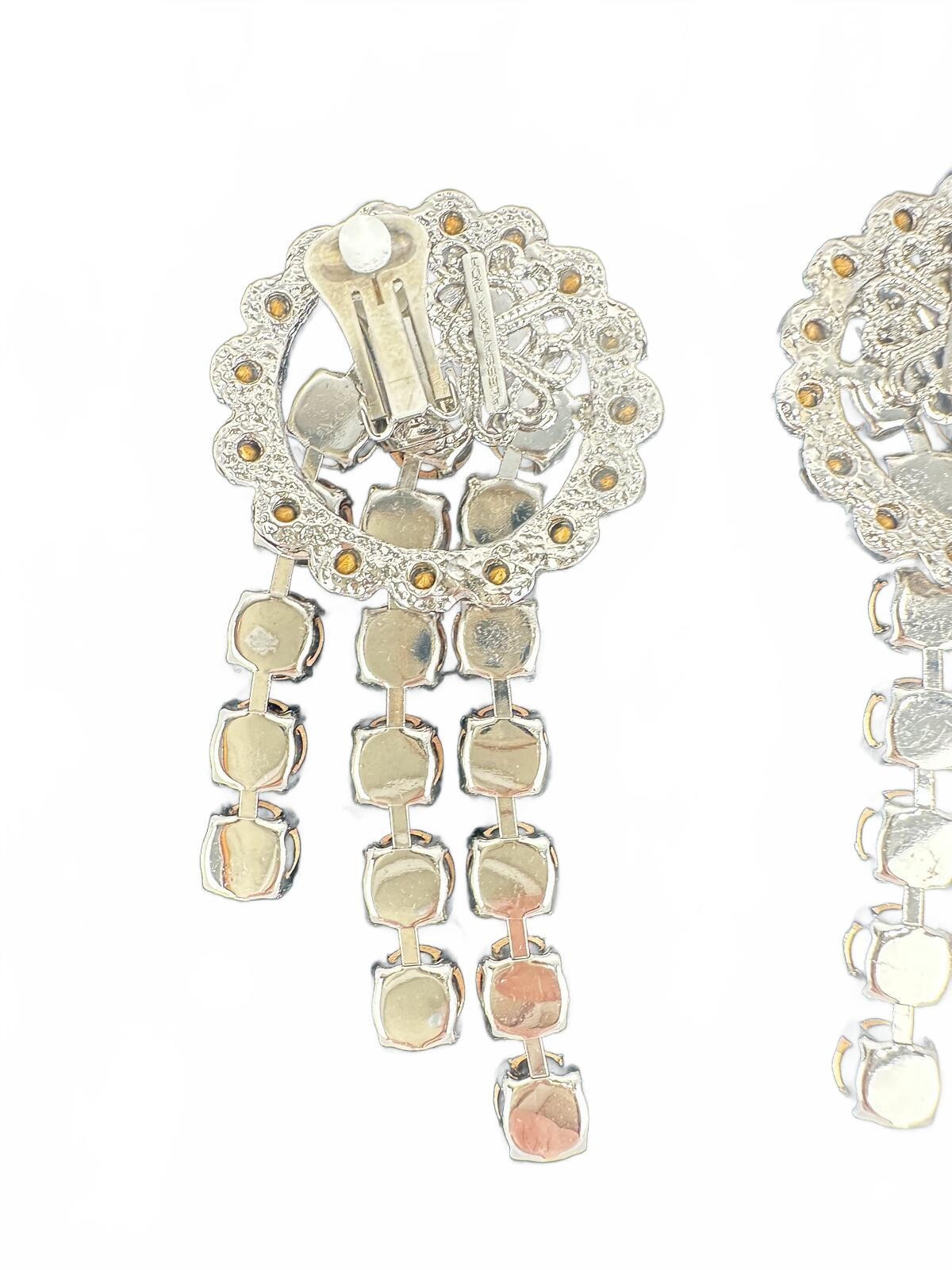 Alessandra Rich Crystal Cascade Drop Clip-On Earrings Silver 3” - photo 4