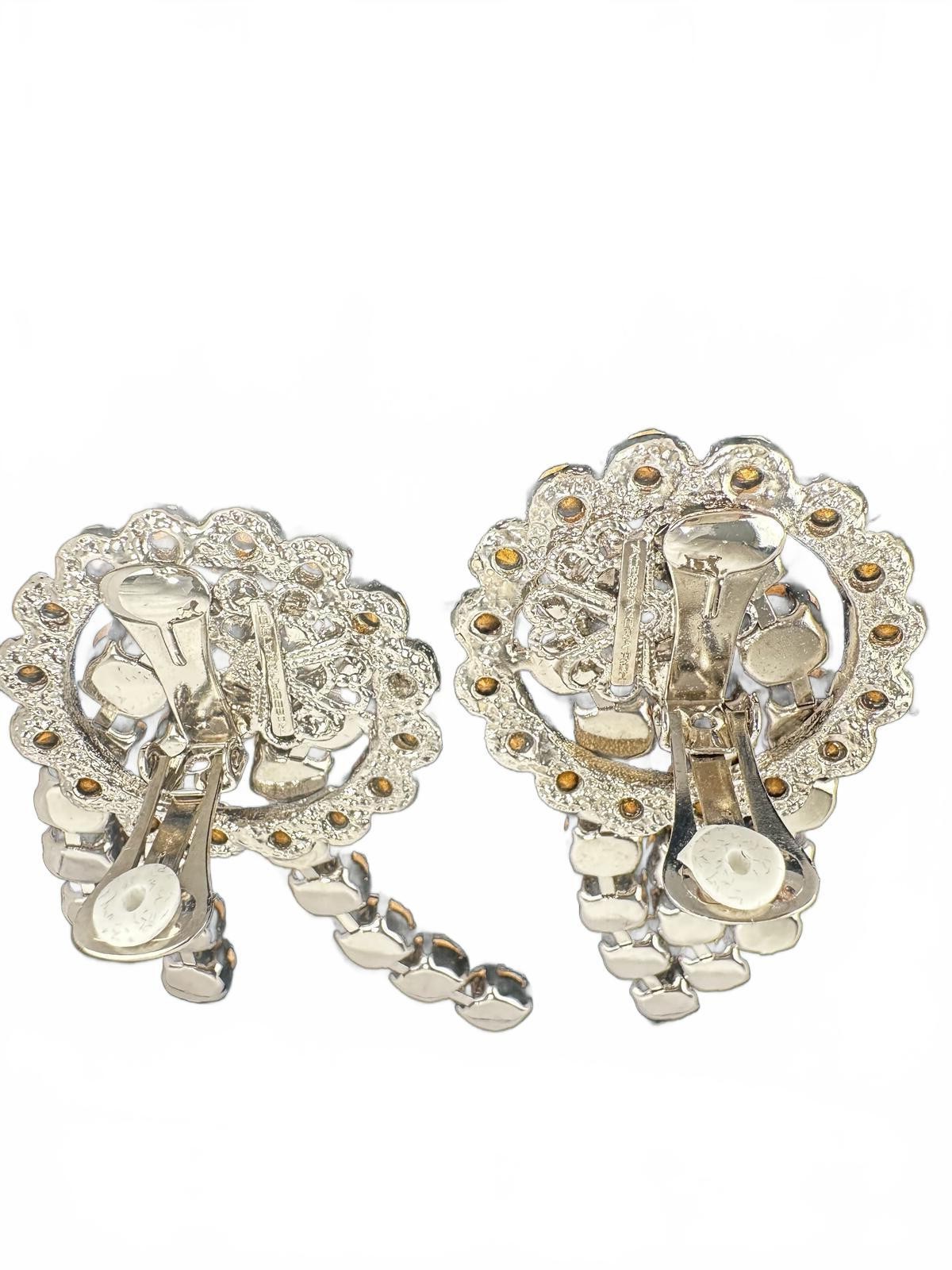 Alessandra Rich Crystal Cascade Drop Clip-On Earrings Silver 3” - photo 5