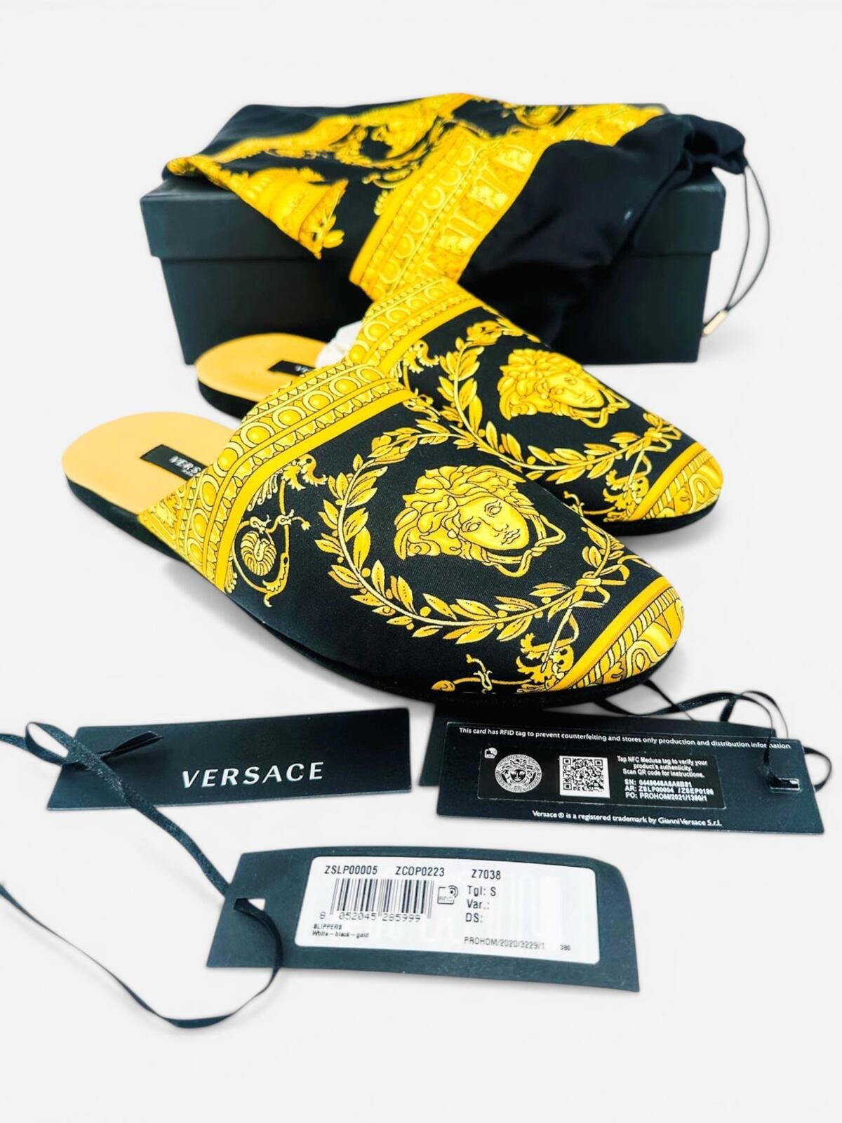 Versace Medusa Baroque Black Gold Satin Slippers EU 41 US 8 Men - photo 2