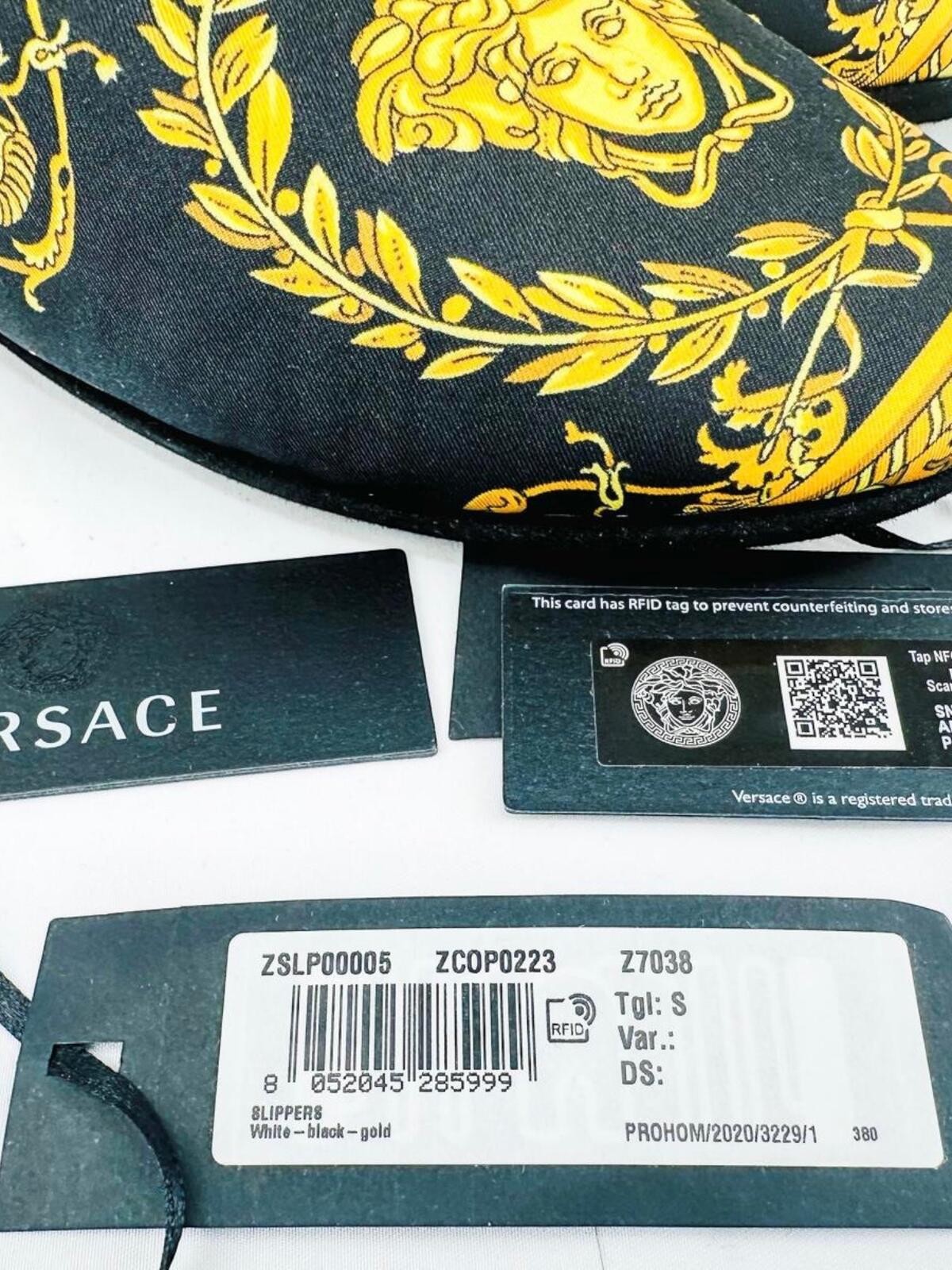 Versace Medusa Baroque Black Gold Satin Slippers EU 41 US 8 Men - photo 3