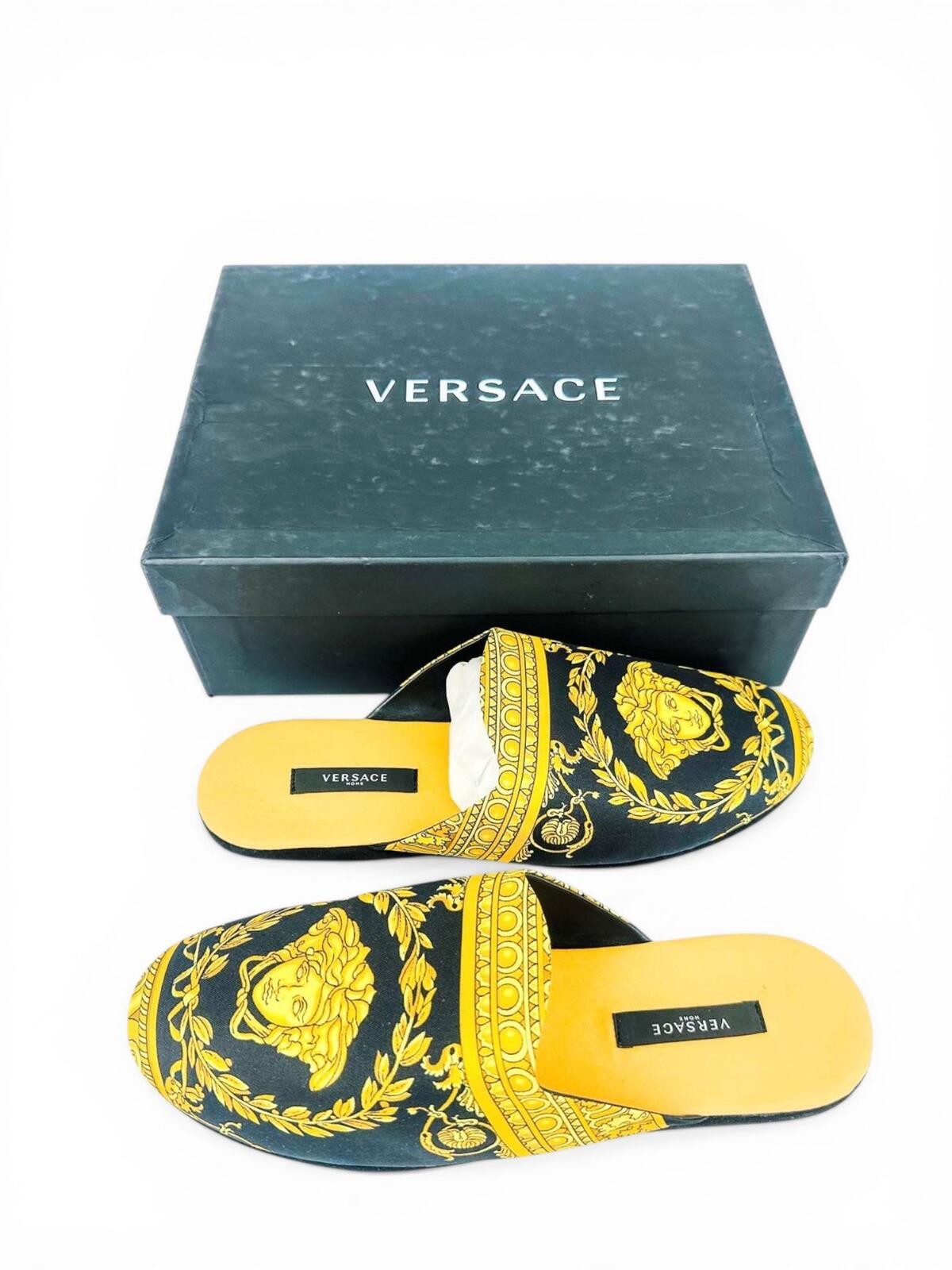 Versace Medusa Baroque Black Gold Satin Slippers EU 41 US 8 Men - photo 5