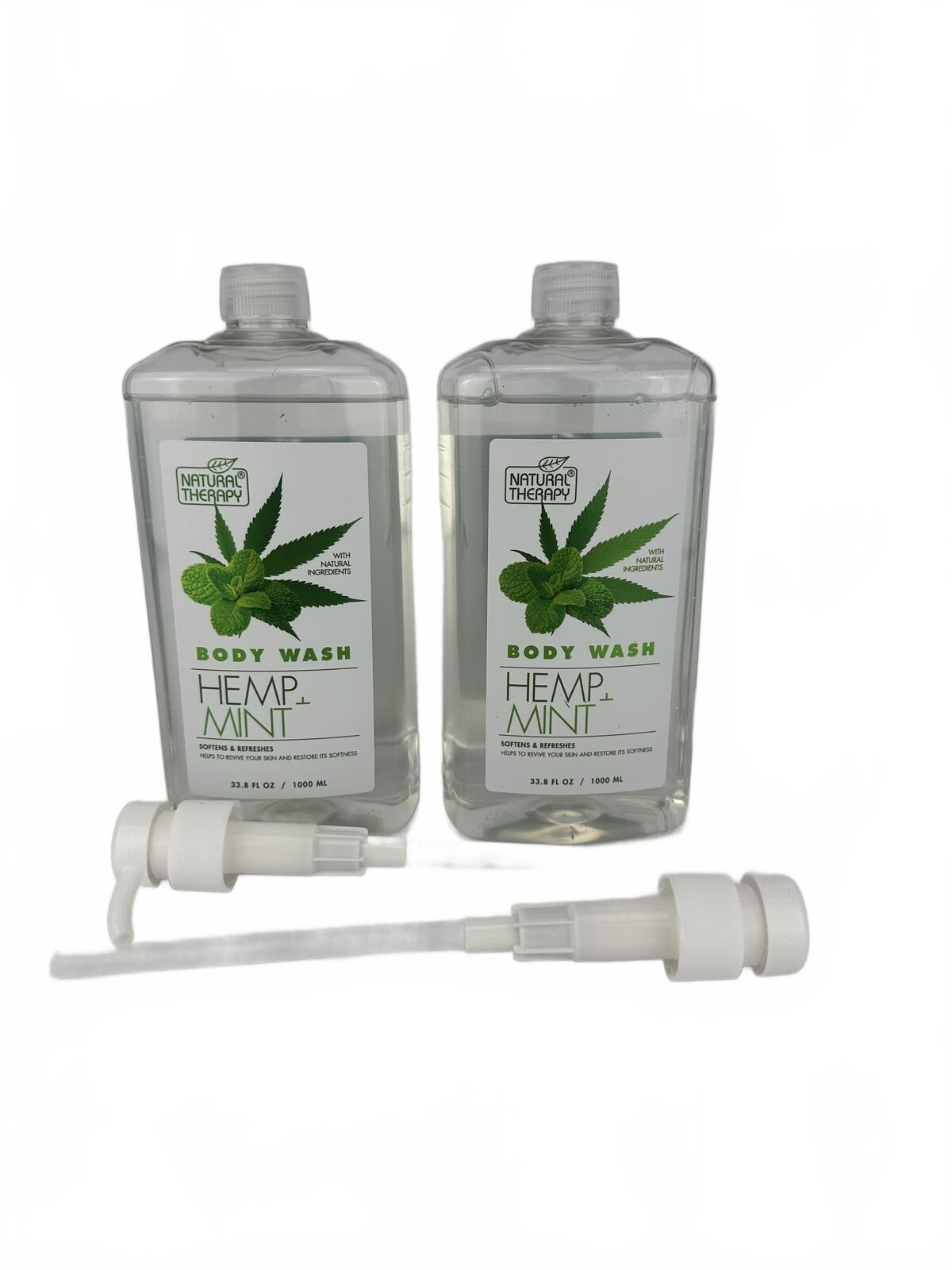 Natural Therapy Hemp + Mint Body Wash 1000ml Lot of 2 w/ Pumps N