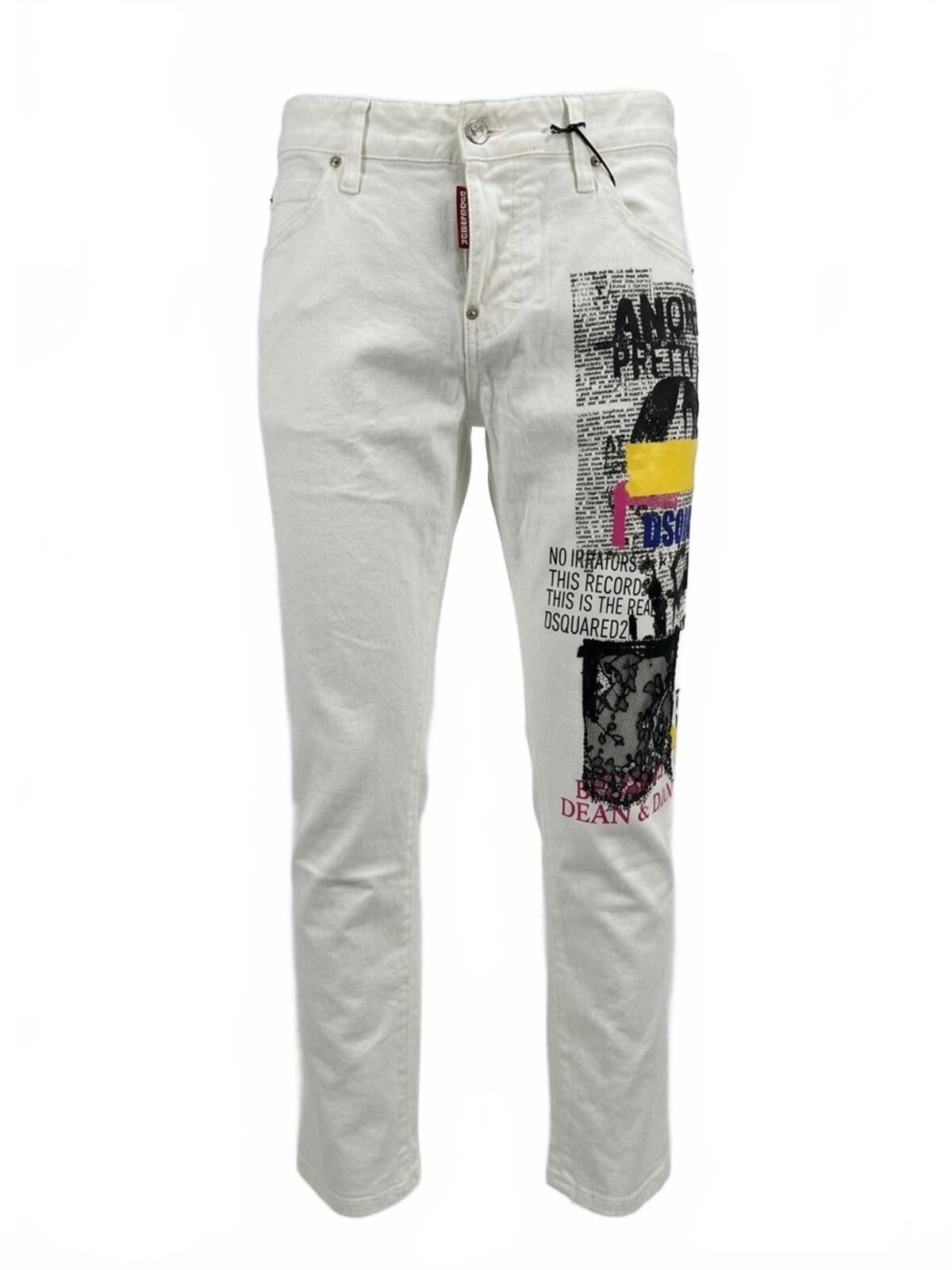 Dsquared2 Cool Girl Cropped Jeans White Graphic Print IT 38 W32