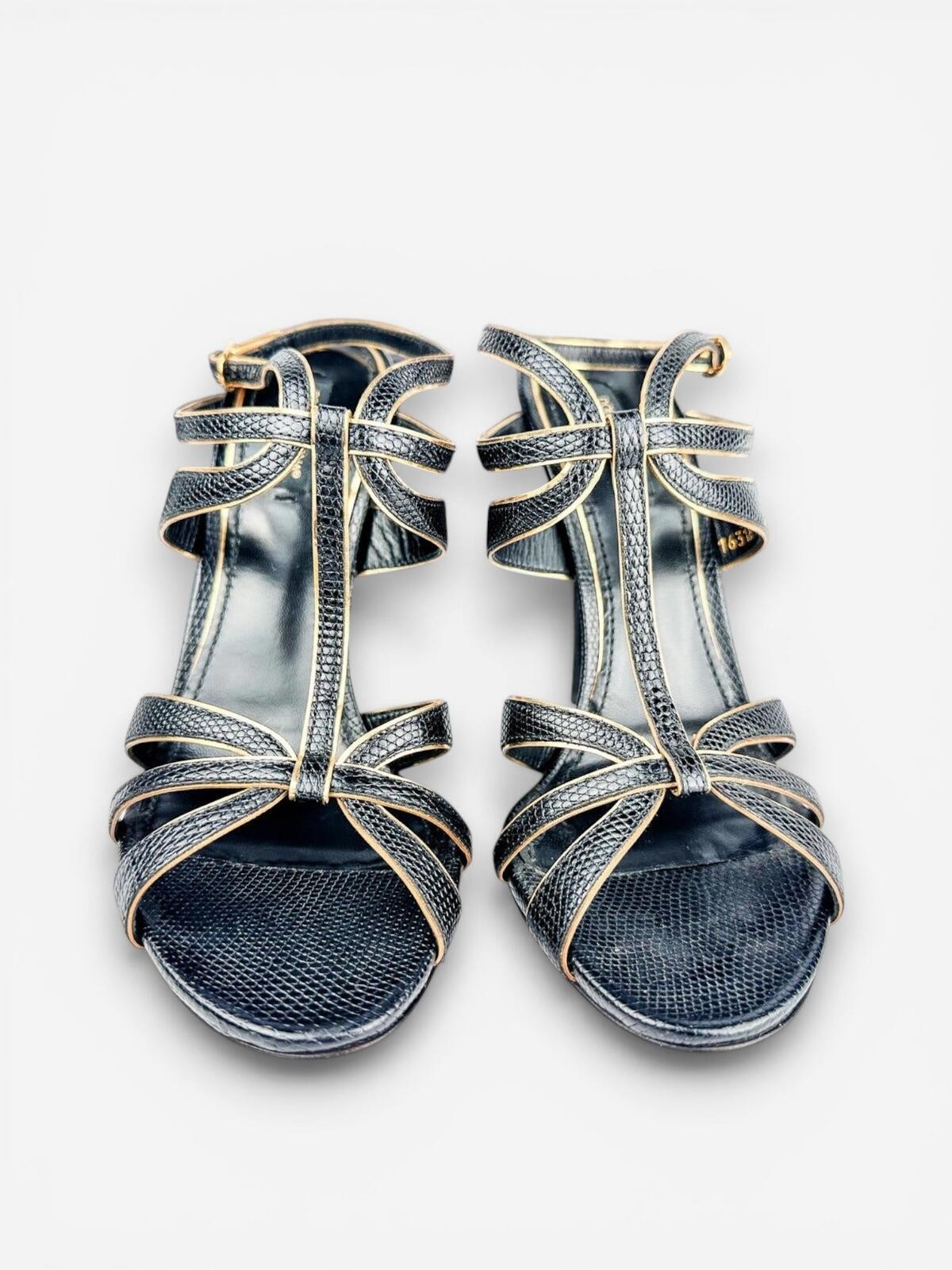 Dolce & Gabbana Black Gold Embossed Calfskin Ankle Strap Stilett - photo 2