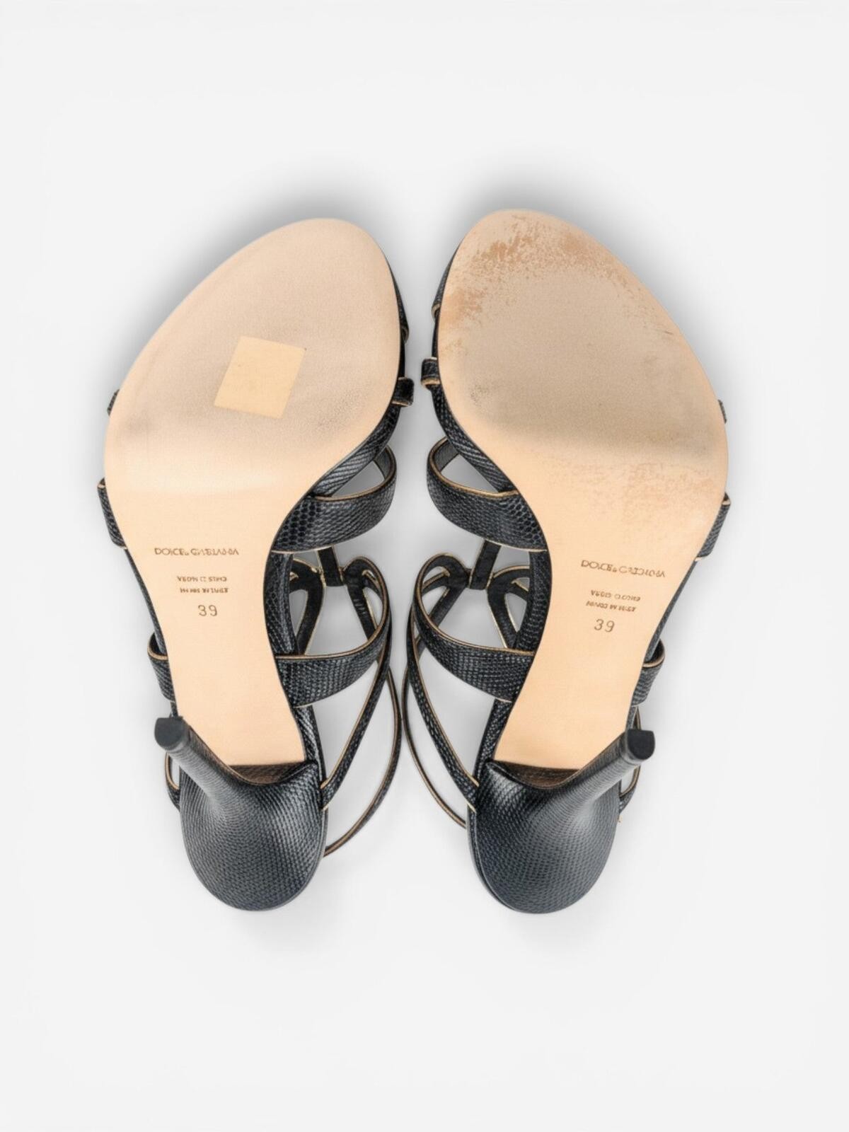 Dolce & Gabbana Black Gold Embossed Calfskin Ankle Strap Stilett - photo 5