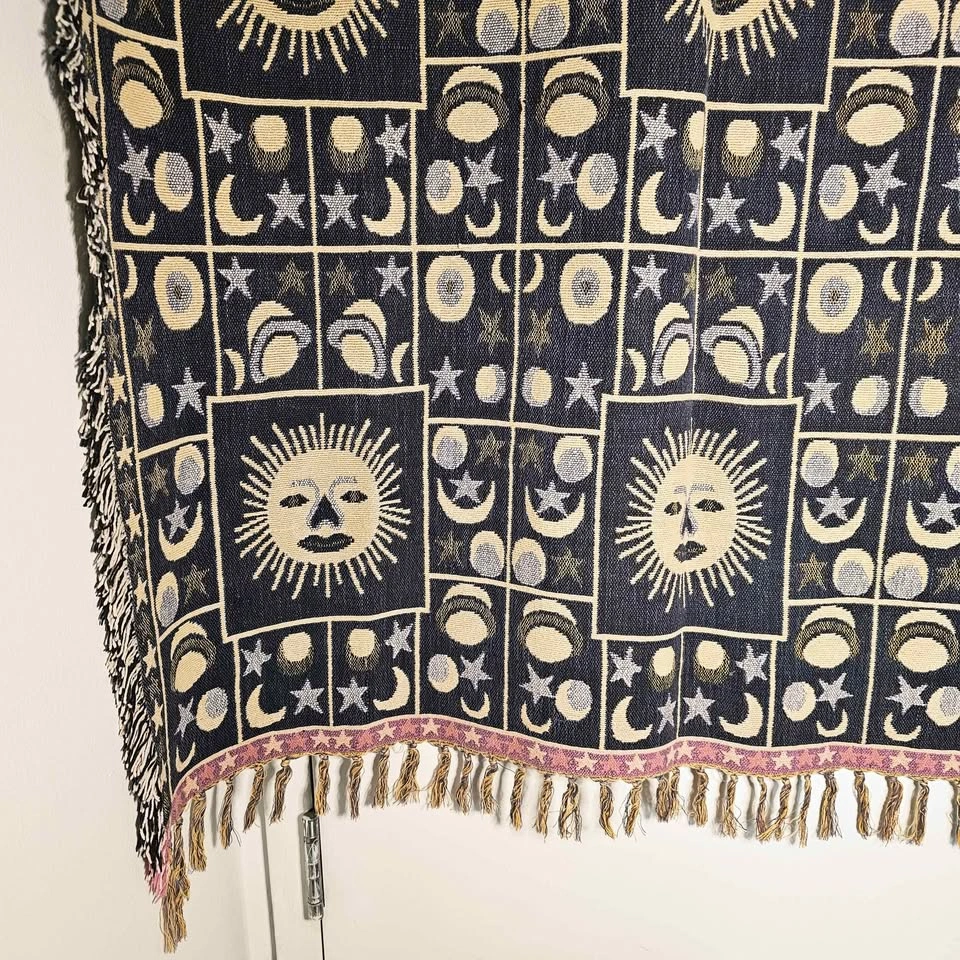 Vintage 90s Celestial Sun Moon Stars Tapestry Throw Blanket - photo 4