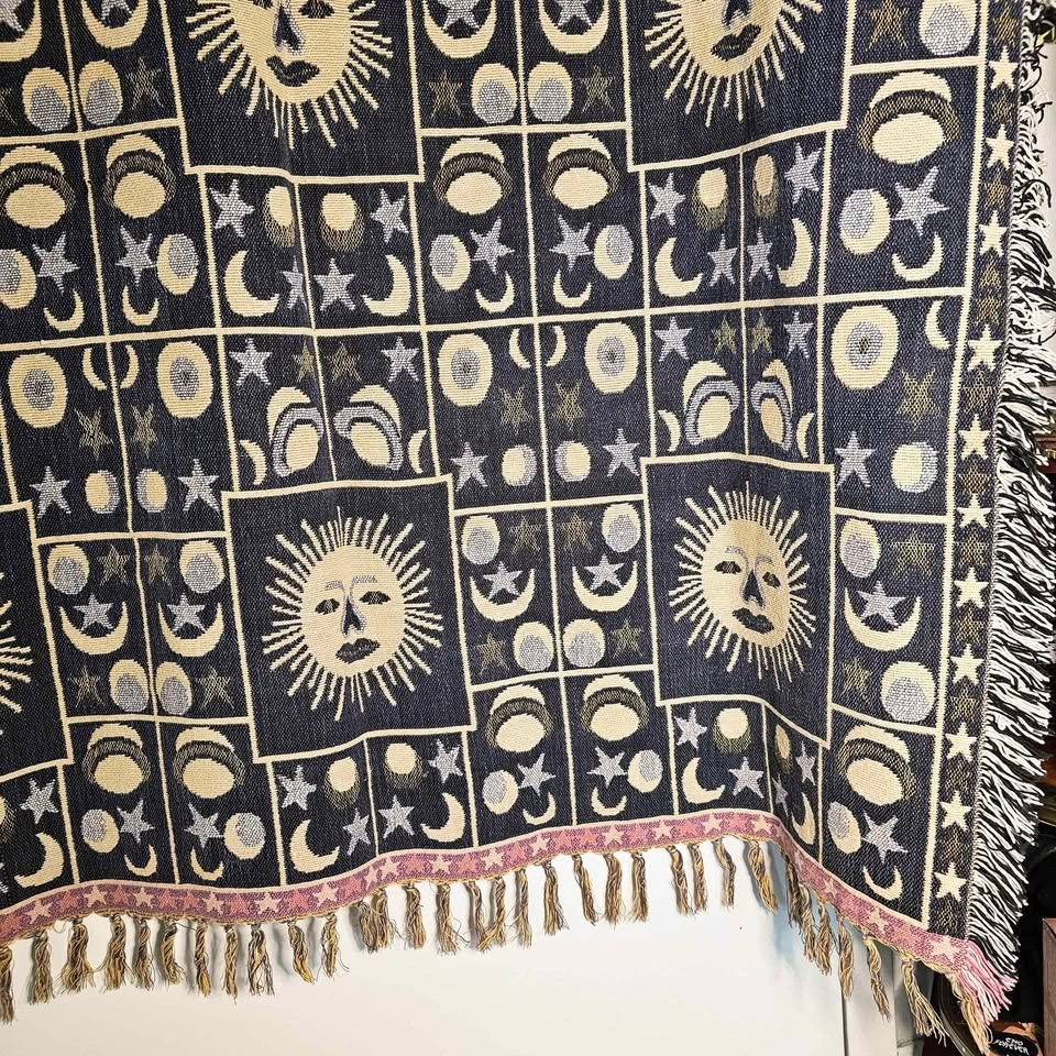 Vintage 90s Celestial Sun Moon Stars Tapestry Throw Blanket - photo 5