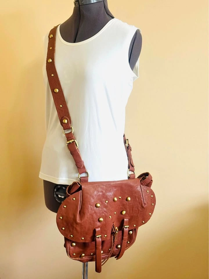 Lucky Brand Brown Leather Crossbody Saddle Bag Western Boho