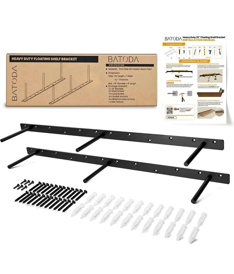 BATODA 32" Heavy Duty Floating Shelf Brackets (2 pcs)