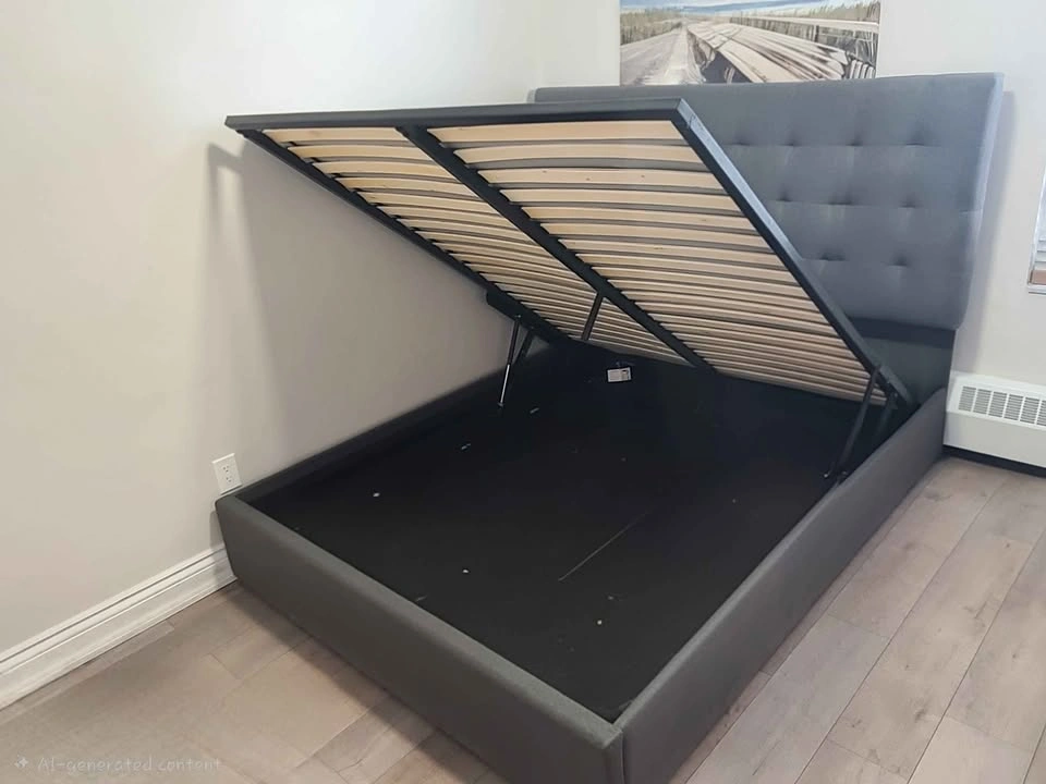 Queen Storage Bed with Lift-Up Storage – Grey Upholstered - photo 2