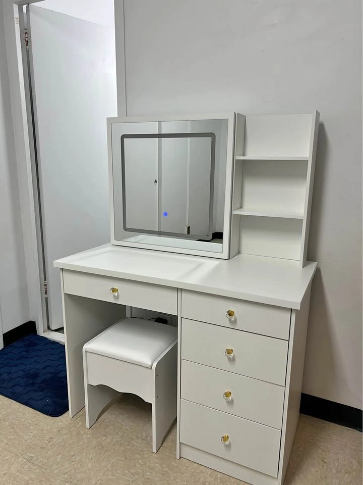 White Makeup Vanity with LED Mirror & Stool