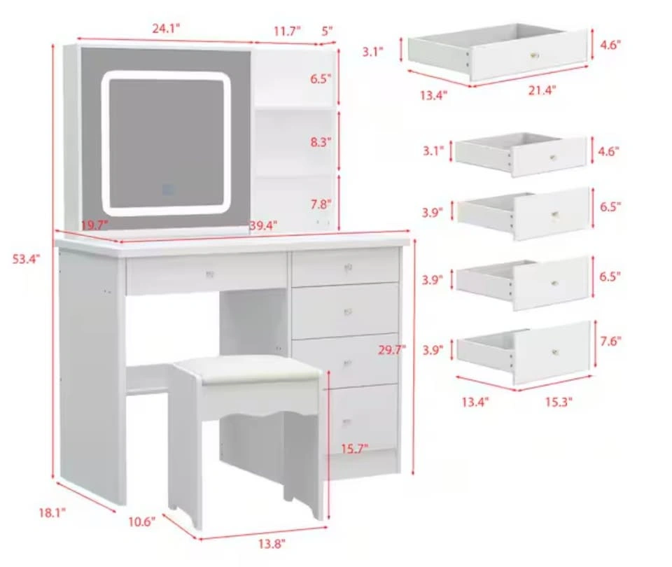 White Makeup Vanity with LED Mirror & Stool - photo 2