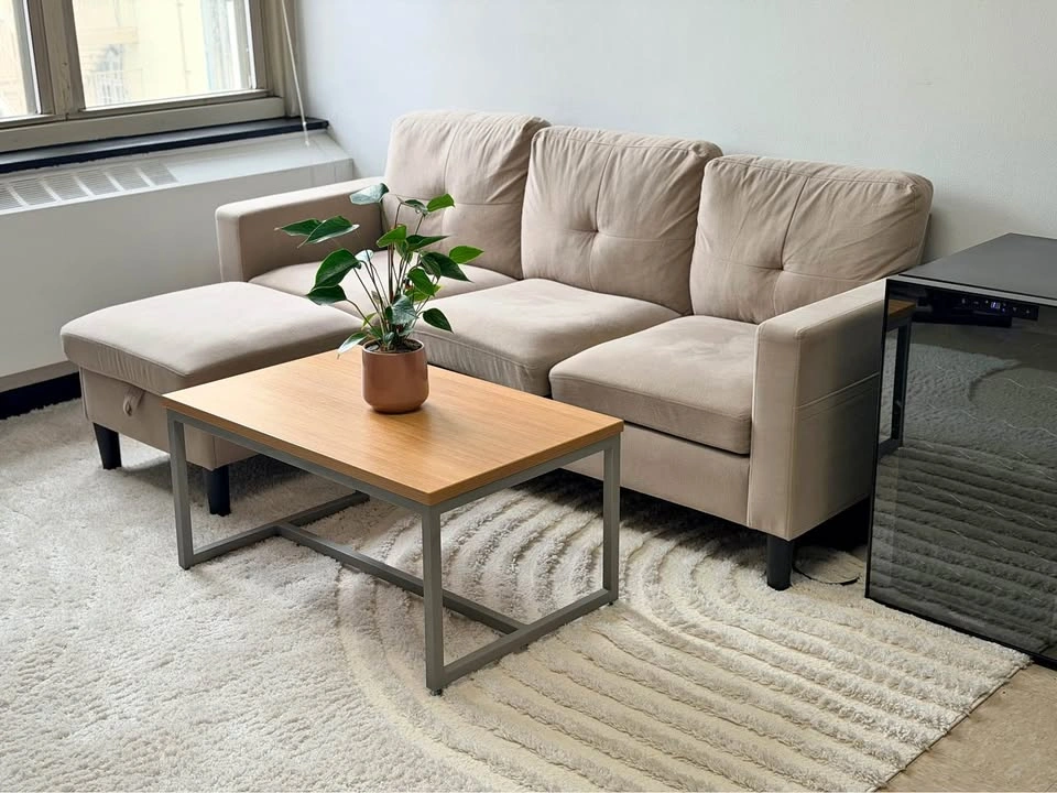 Moving Sale: Clean Beige Sectional Sofa with Storage Ottoman