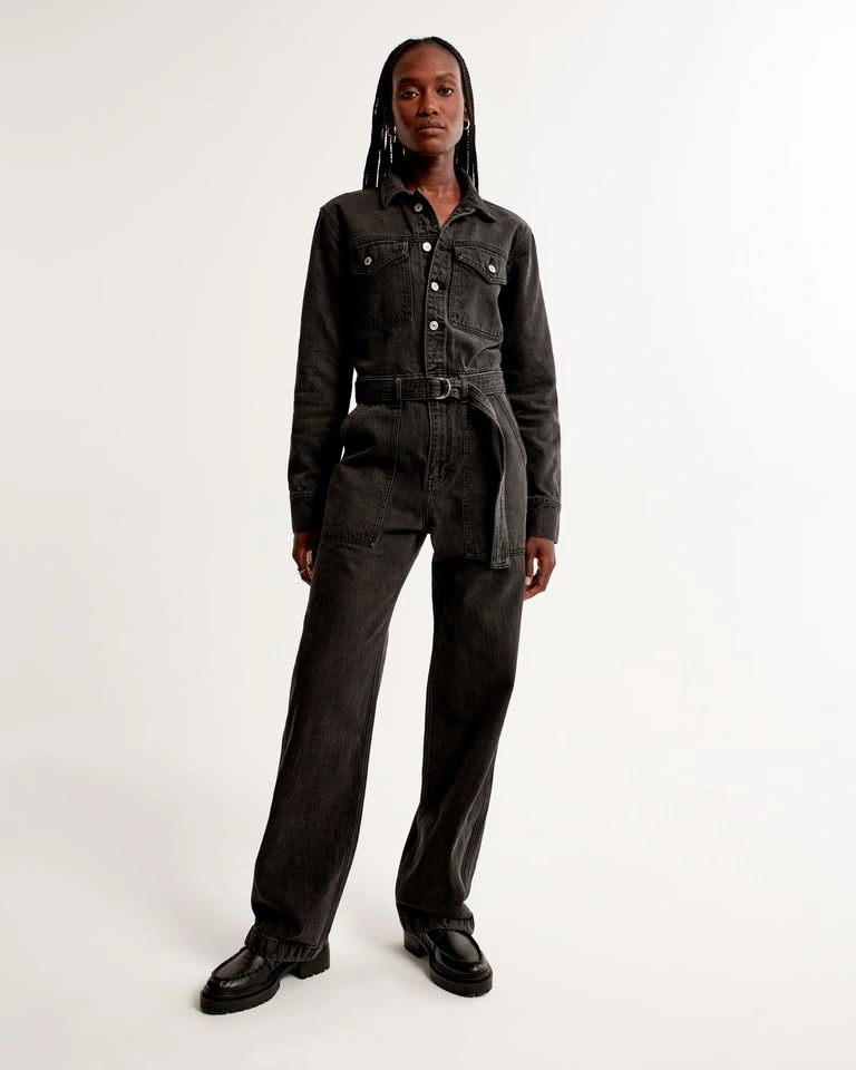 Size M Petite Abercrombie Long-Sleeve Denim Jumpsuit - photo 2
