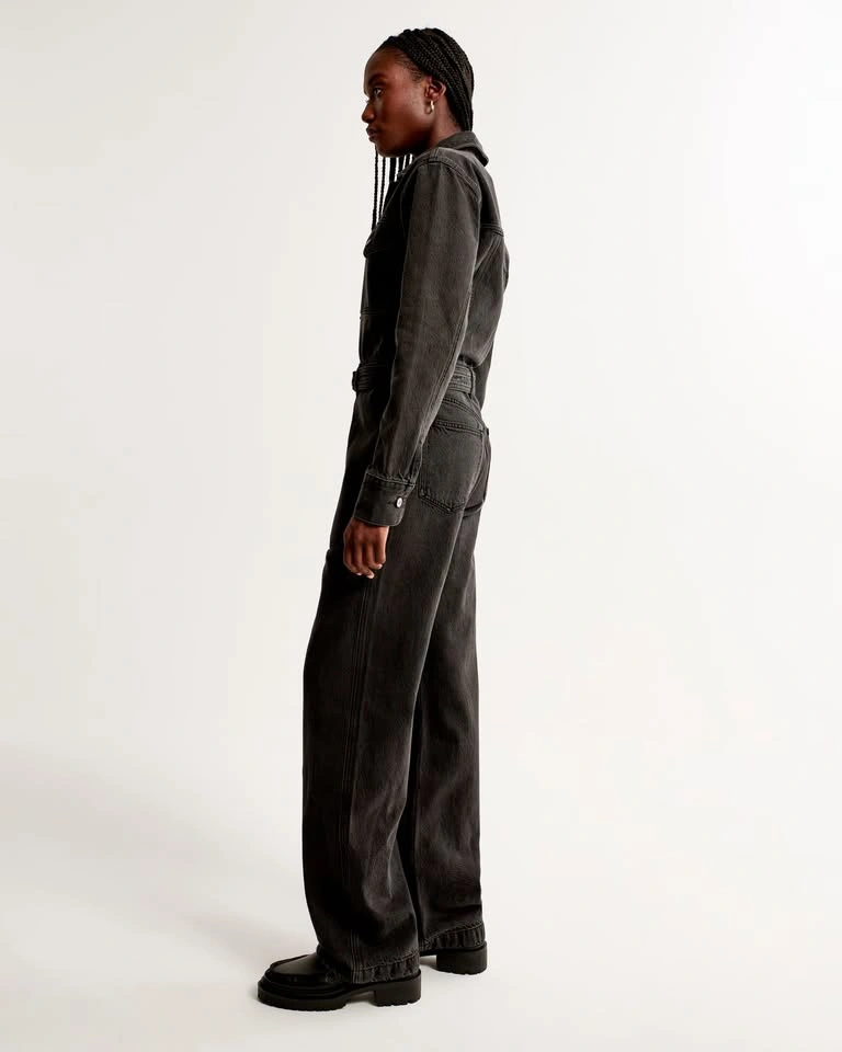 Size M Petite Abercrombie Long-Sleeve Denim Jumpsuit - photo 5