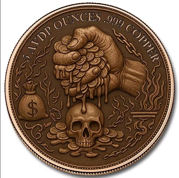 5 oz Collectible Copper Price of Greed Colorized High Relief - photo 2