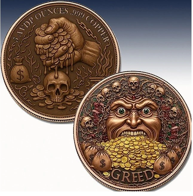 5 oz Collectible Copper Price of Greed Colorized High Relief - photo 3