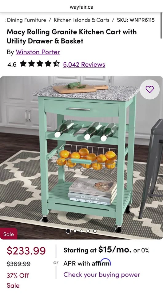 Rolling Granite Kitchen Cart