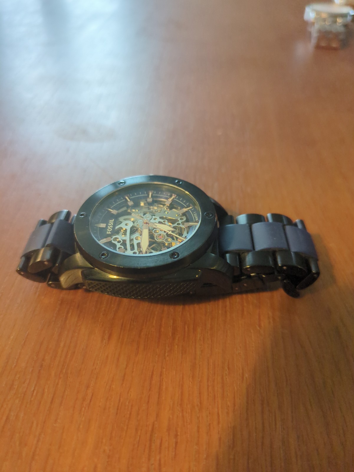 Fossil ME3133 Black and Blue Skeleton Men's Mechanical Watch - photo 3