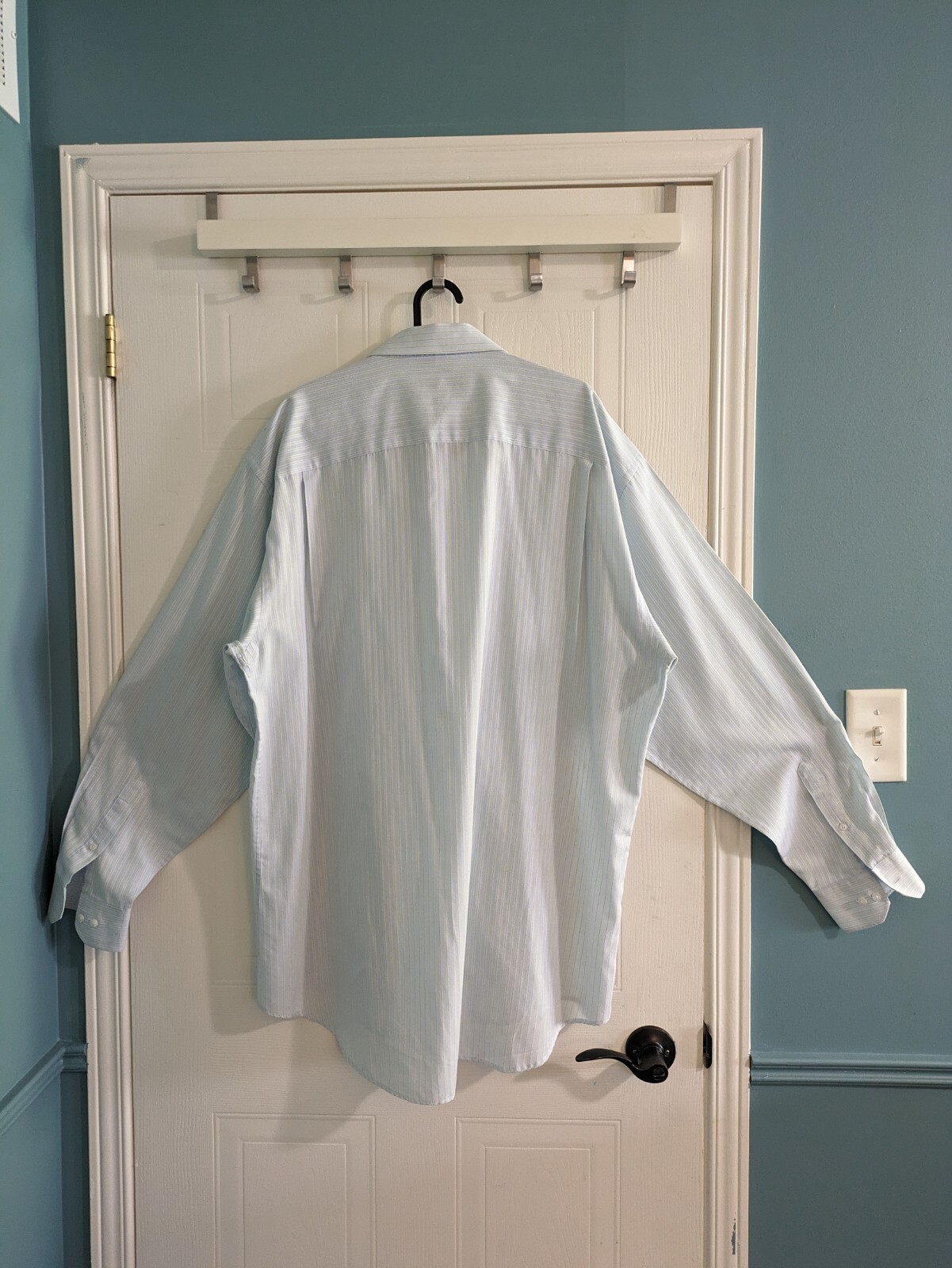 Vintage Balmain Paris Dress Shirt Mens XLT 17.5 36/37 Blue Green - photo 2