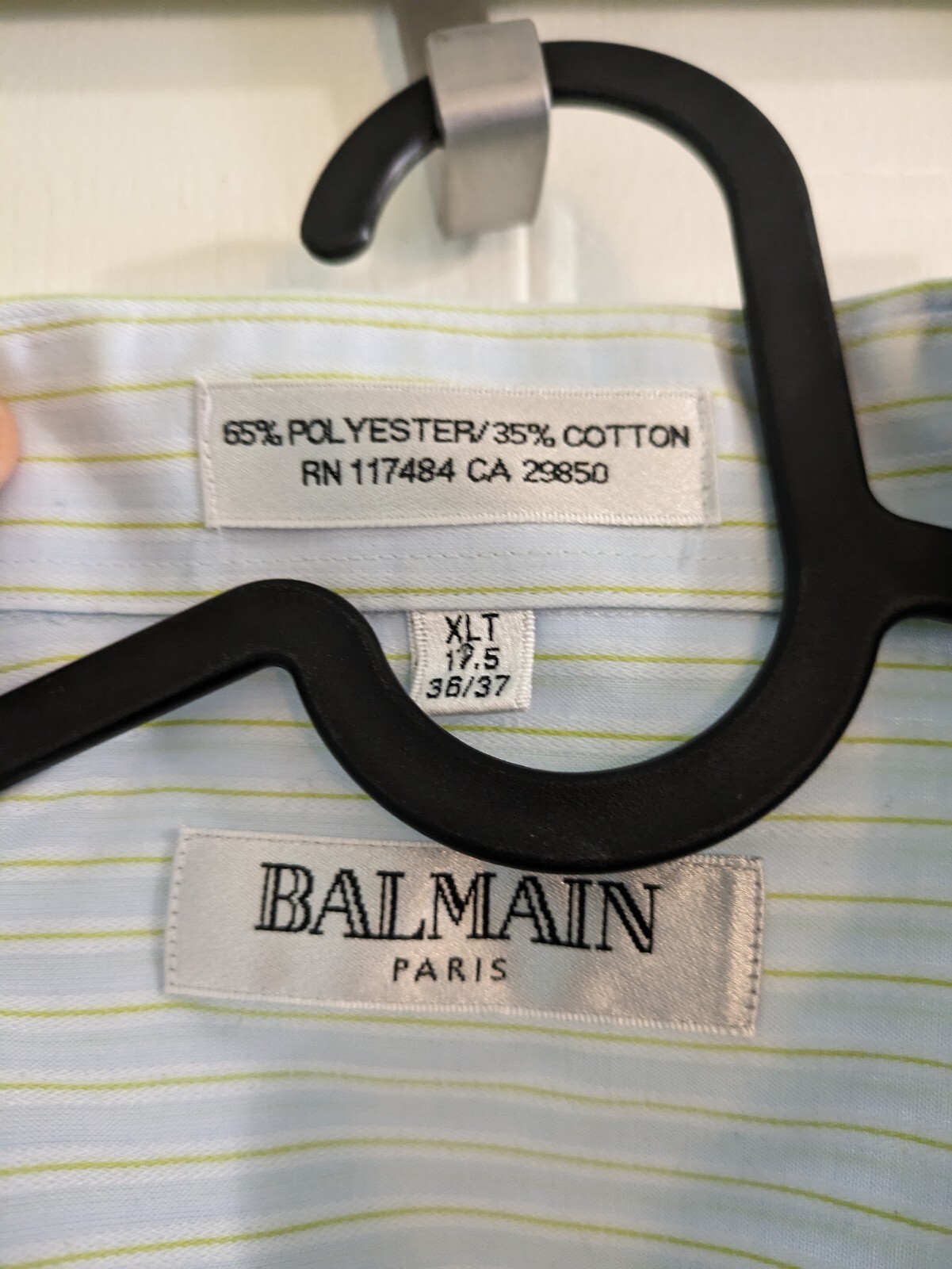Vintage Balmain Paris Dress Shirt Mens XLT 17.5 36/37 Blue Green - photo 3
