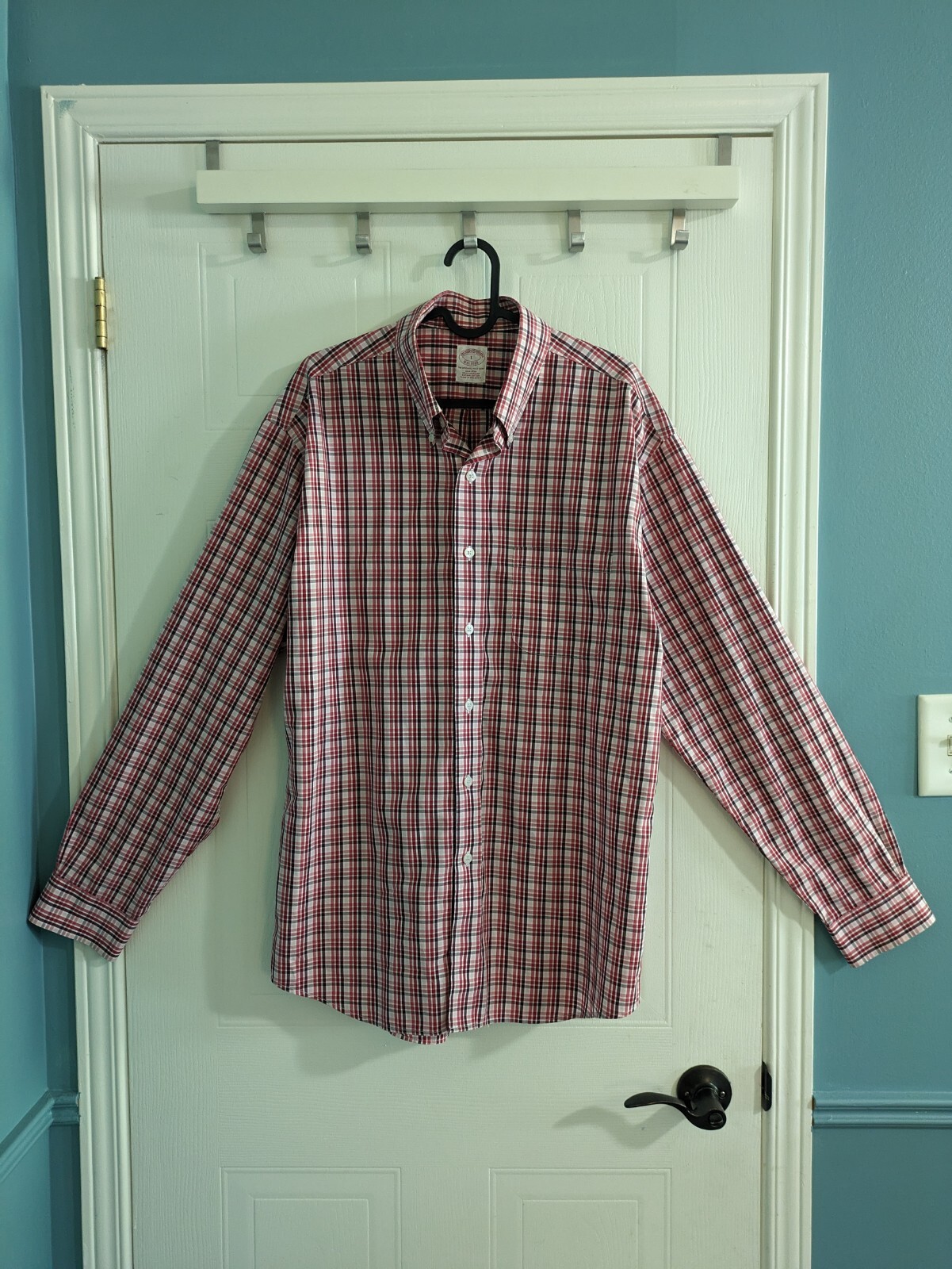 Brooks Brothers Shirt Button Front Red Checked Size Large Long S