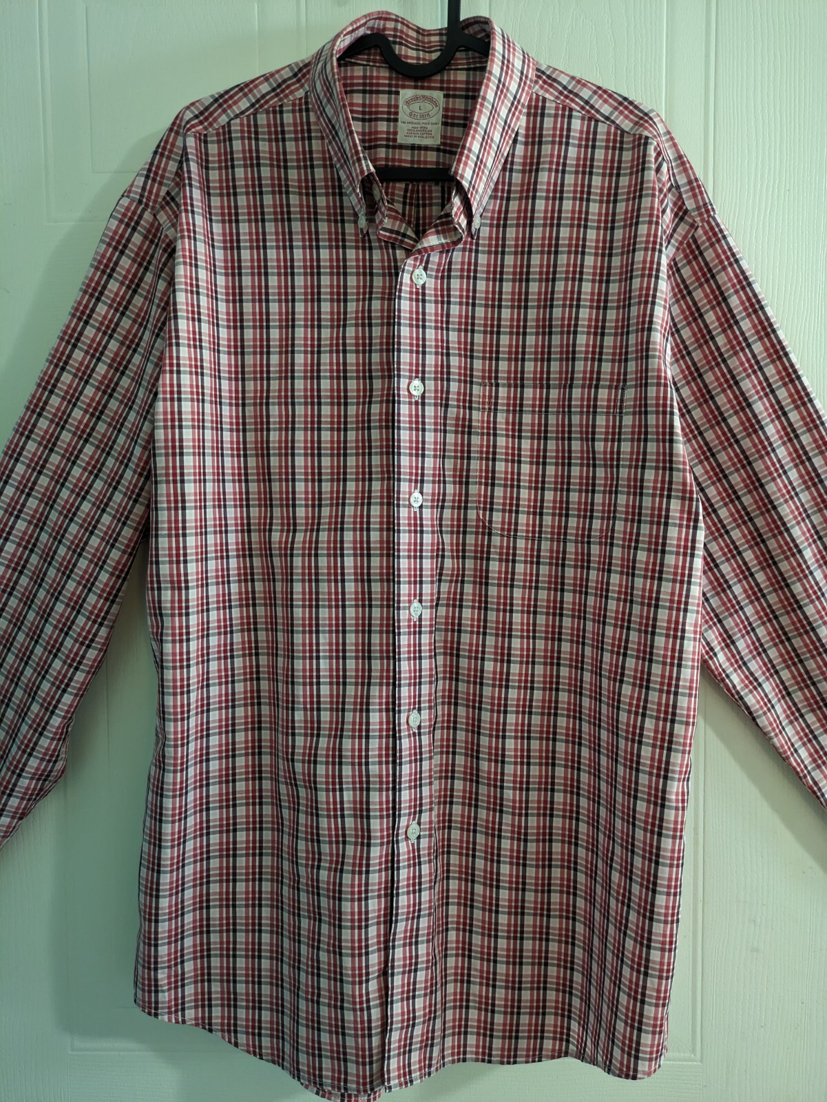 Brooks Brothers Shirt Button Front Red Checked Size Large Long S - photo 2