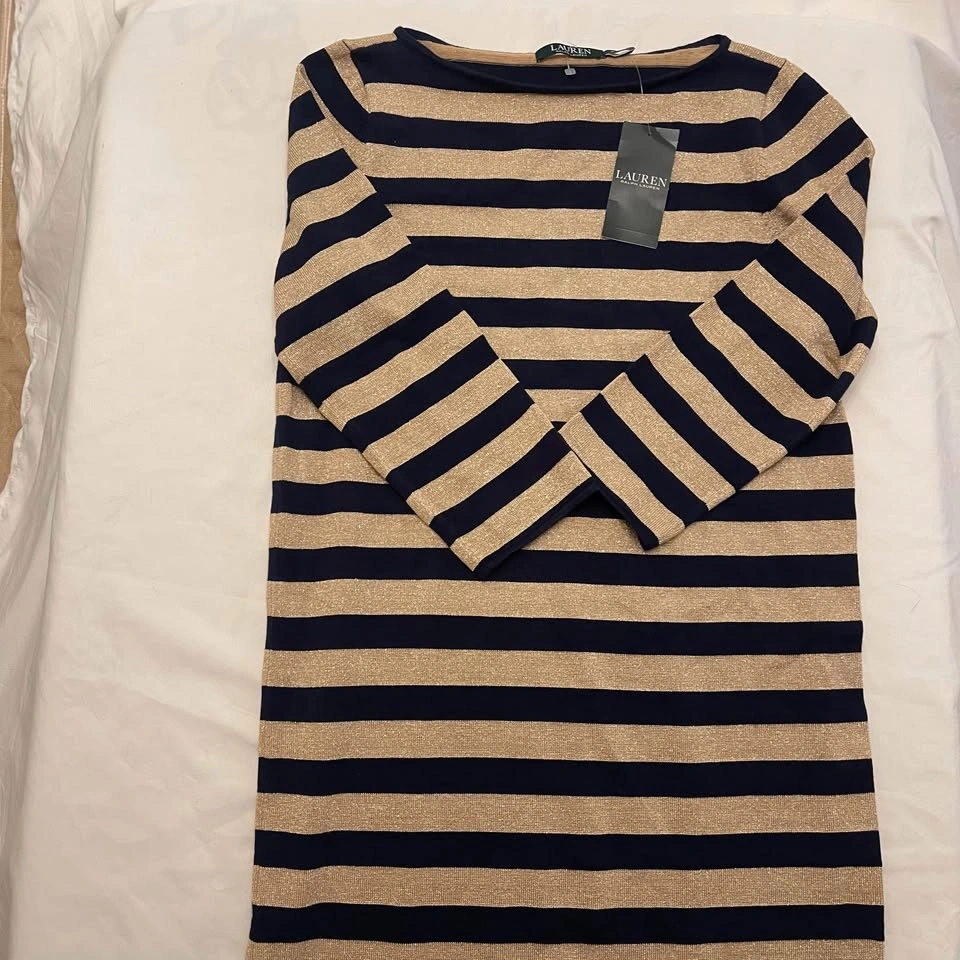 New with tag Ralph Lauren Navy and Gold Striped women dress M - photo 3
