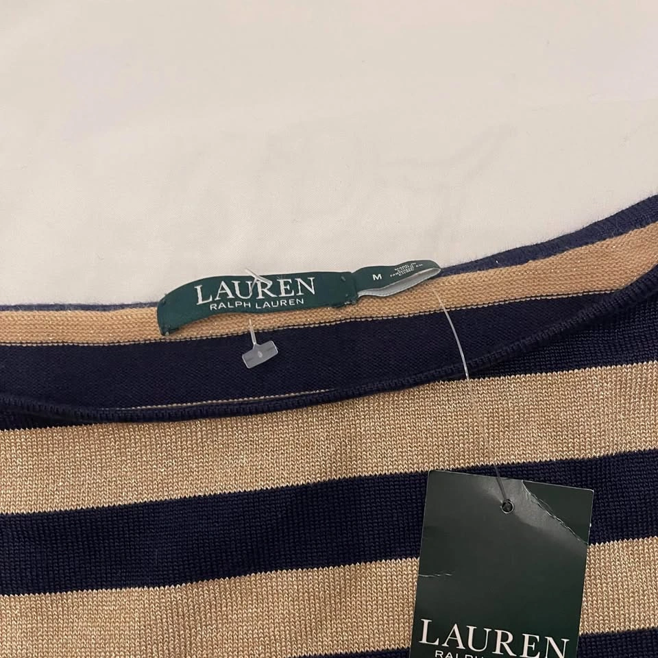 New with tag Ralph Lauren Navy and Gold Striped women dress M - photo 4