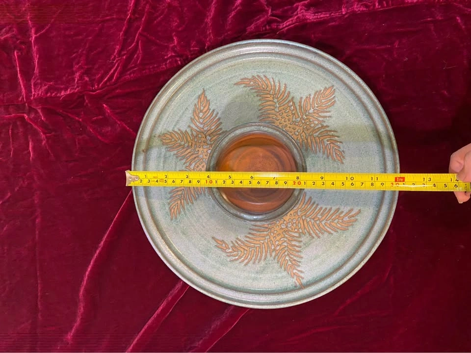 vintage hand made signed Art Pottery Dip & Chip Server - photo 2