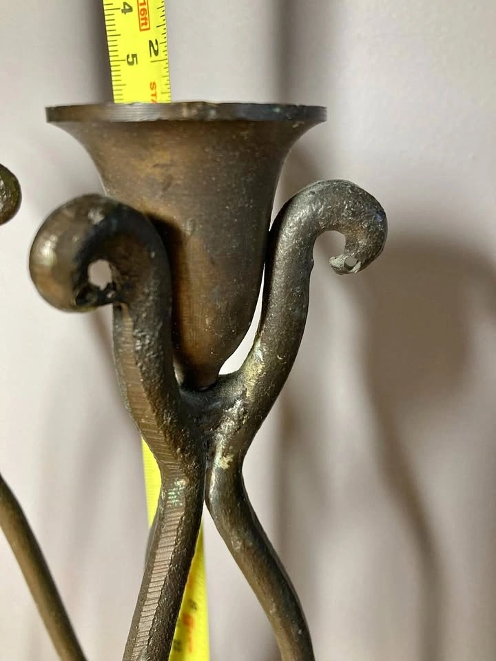 Vintage wrought iron and bronze candle holders