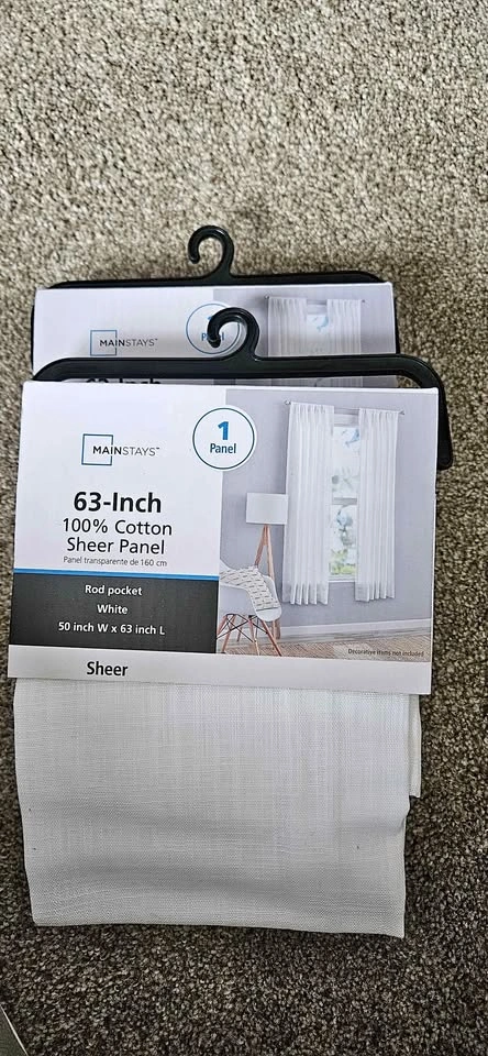 50x63 white 100% cotton rod pocket sheer panel