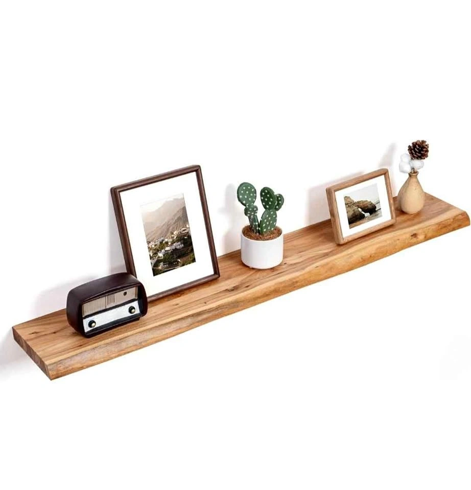 Floating Shelf for Wall Decor, Rustic Solid Elm Wood
