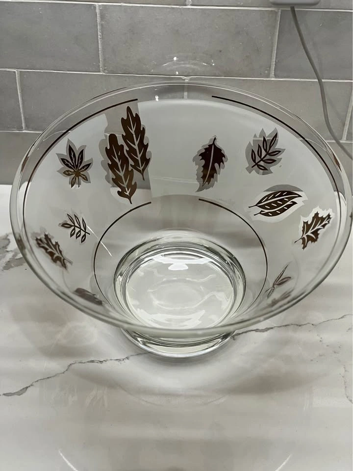 Vintage Mid-Century Gay Fad Golden Foliage Frosted Glass Bowl - photo 2