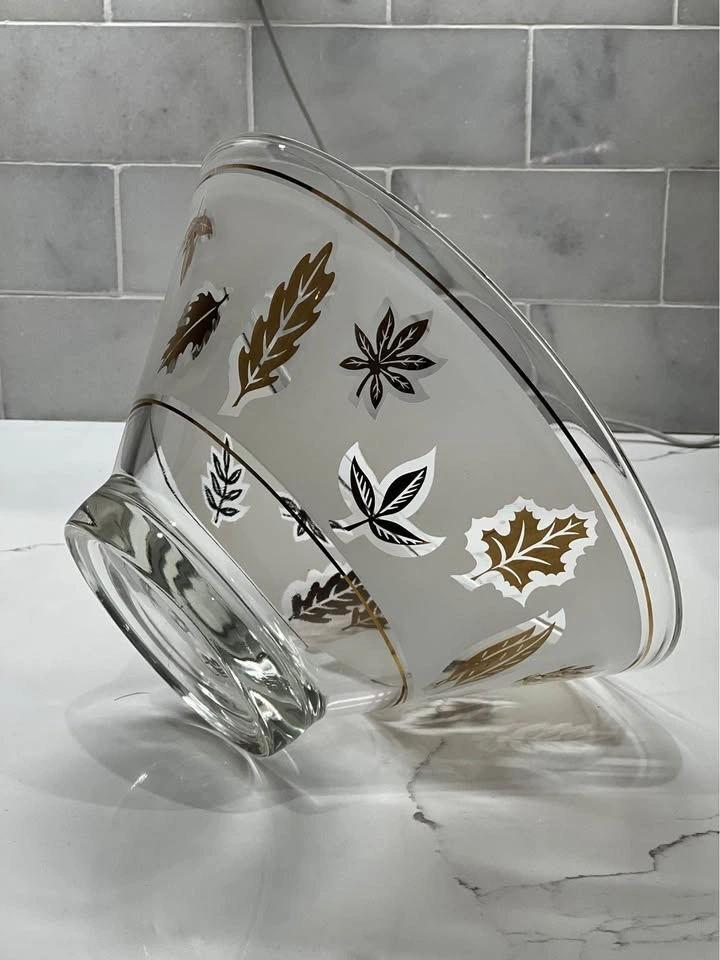 Vintage Mid-Century Gay Fad Golden Foliage Frosted Glass Bowl - photo 3