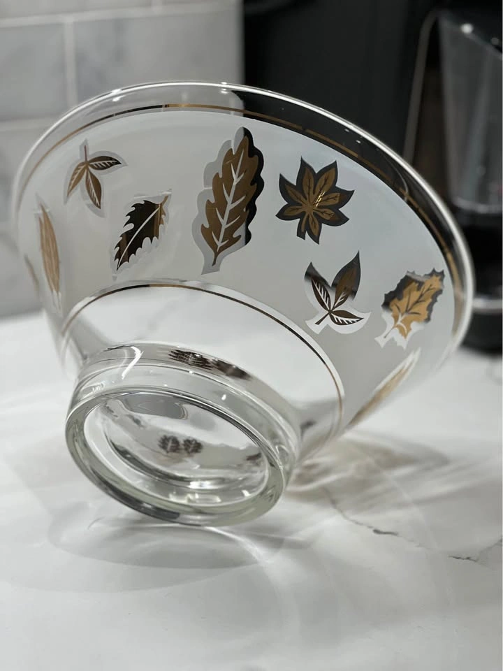 Vintage Mid-Century Gay Fad Golden Foliage Frosted Glass Bowl - photo 4