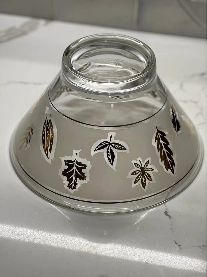 Vintage Mid-Century Gay Fad Golden Foliage Frosted Glass Bowl - photo 5