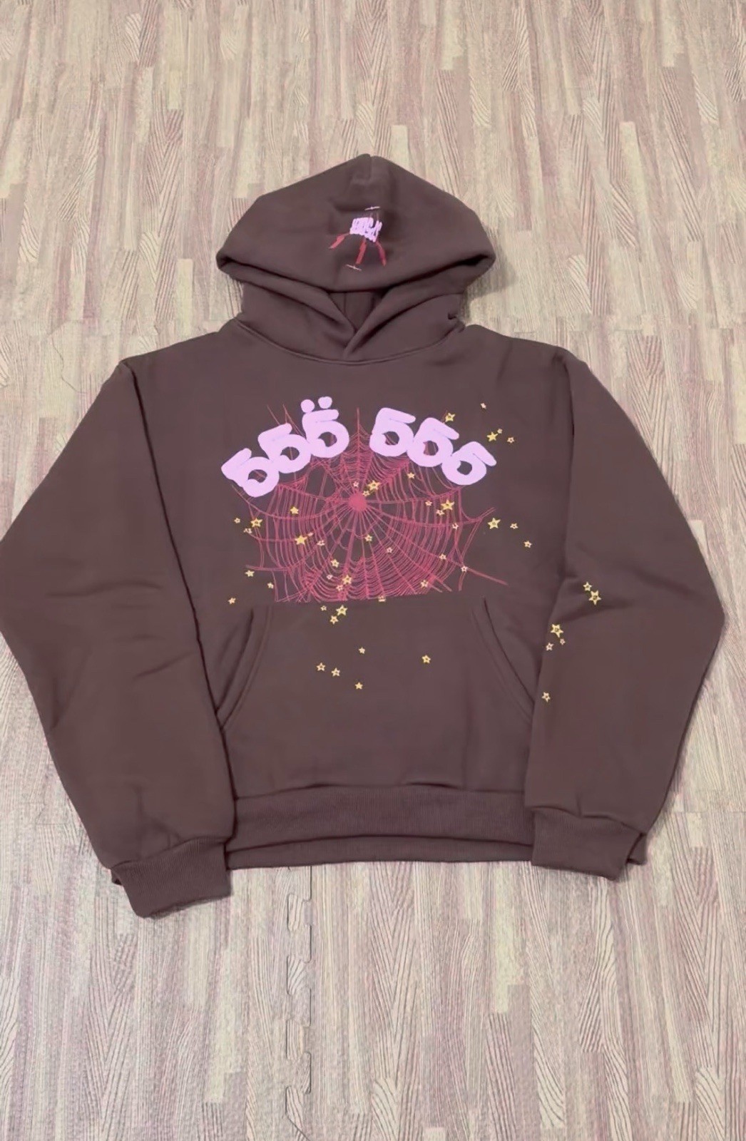 Men's Spider Pullover Hoodie Size M Brown Cotton Fleece Pockets