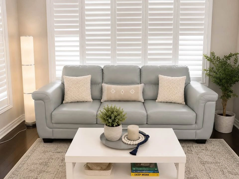 Light Blue Leather Sofa Set – 3 Seater + Loveseat - photo 2