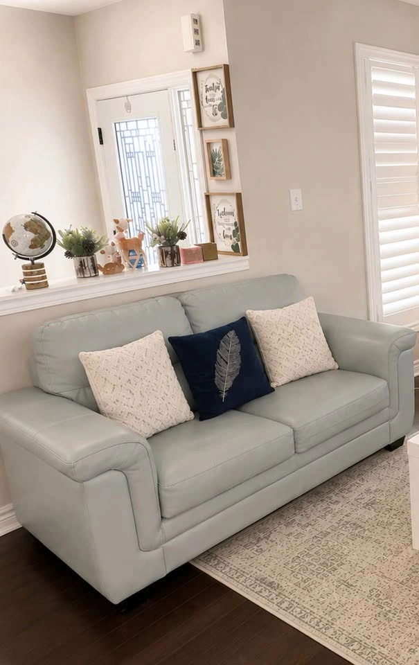 Light Blue Leather Sofa Set – 3 Seater + Loveseat - photo 3