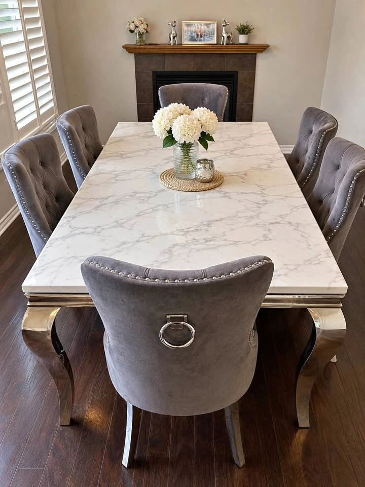 Modern Real Marble Dining Table Set – 6 Chairs Included