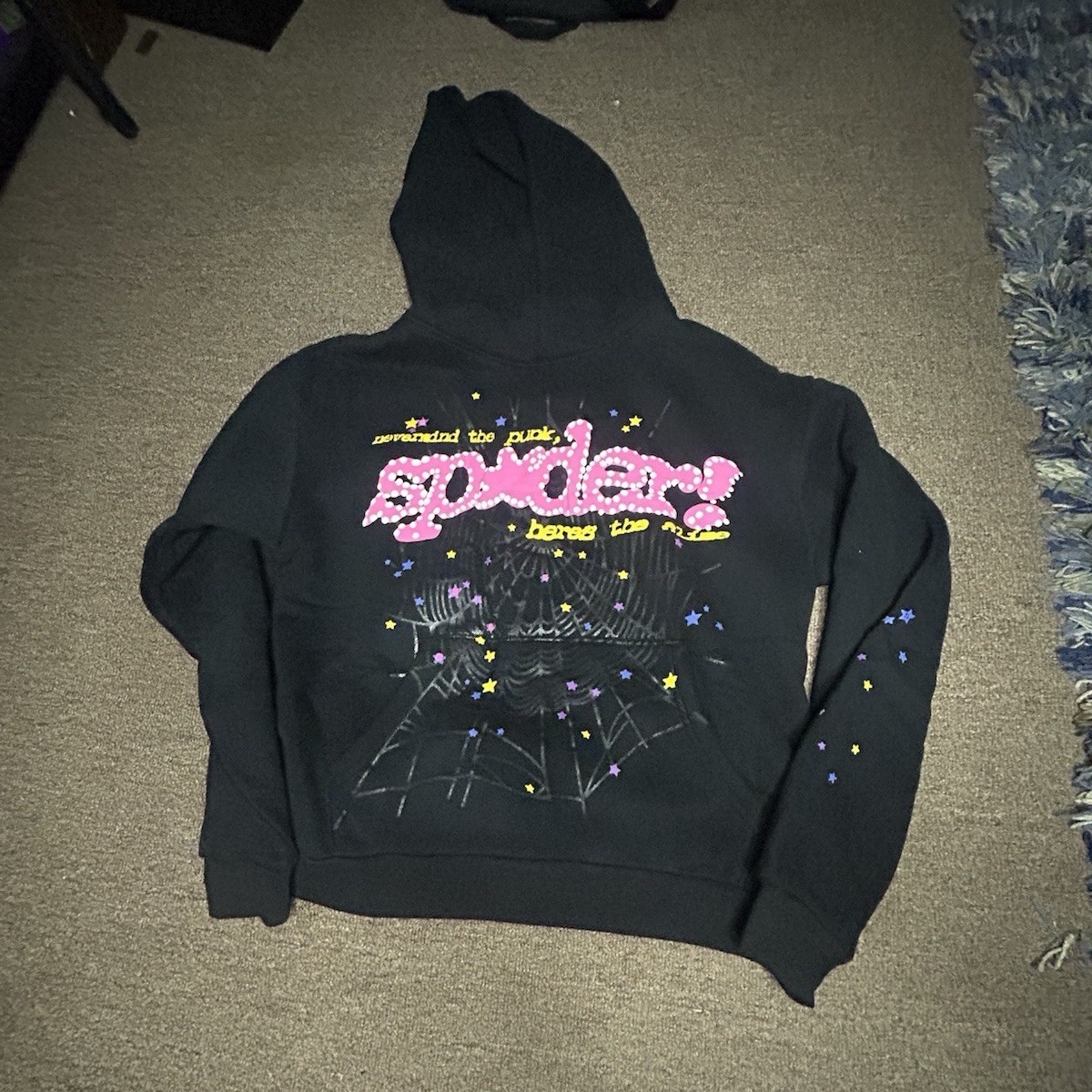 sp5der Black Pullover Hoodie M Long Sleeve Drawstring Graphic Pr