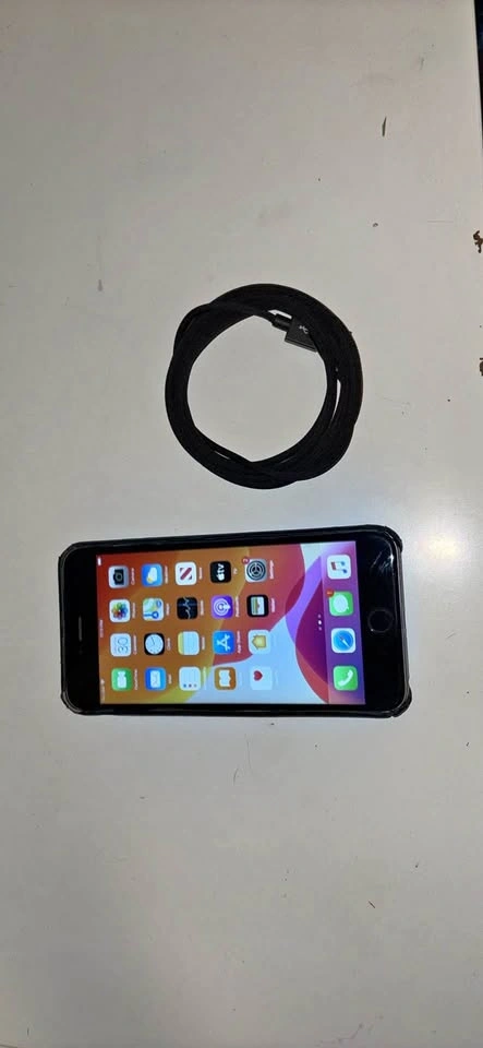Silver iPhone 128gb with cable